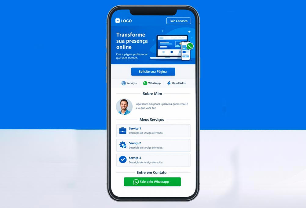 Escopo de uma landing page personalizada para um cliente fictício.
